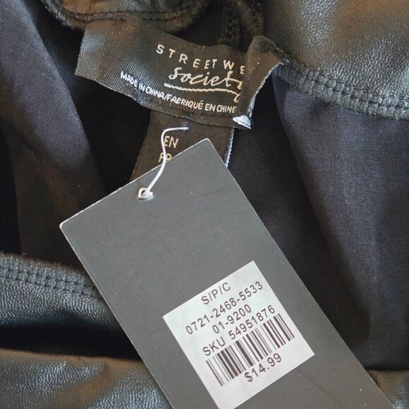 NWT STREETWEAR SOCIETY Black Leather Like Leggings S - Picture 2 of 2